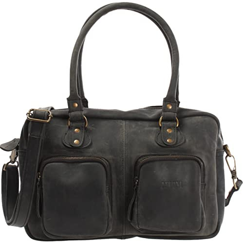 LECONI Sac à bandoulière sac en cuir Sac à main pour le shopping, le travail et le loisir Look d'occasion Sac à main en dames Sac en cuir féminin 33x21x9cm gris LE0046-cireux