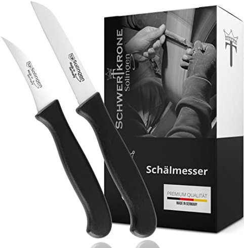 Schwertkrone® Coltelli da Cucina Set 2x [MADE IN GERMANY] - Spelucchino Curvo e Coltello Dritto per Frutta e Verdure - Coltello Affilato - Coltello Verdure - Lama Rigida - Coltelli Spelucchino