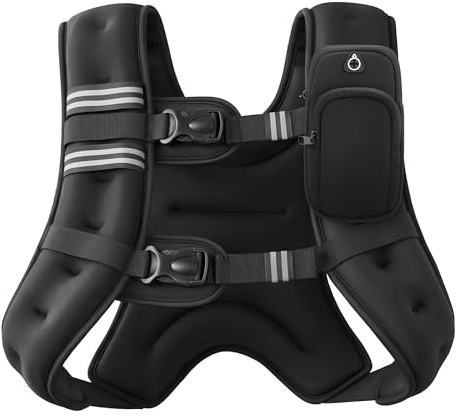 ZELUS Weighted Vest, 6lb/8lb/12lb/16lb/20lb/25lb/30lb Weight Vest with Reflective Stripe for Workout, Strength Training, Running, Fitness, Muscle Building, Weight Loss, Weightlifting, Black(20 lb)