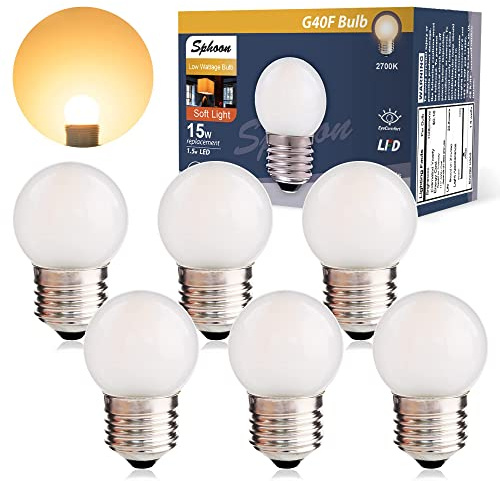 Sphoon G40 Low Watt LED Light Bulbs 1.5W Soft Warm White 2700K G14 Energy Saving Bulb 15 Watt Equivalent Lights Bulb Standard Base E26, Night Light for Bathroom, Bedroom, 150 Lumen, 90+ Ra, Pack of 6