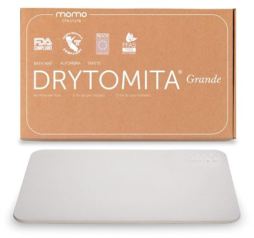 Momo Lifestyle Large Stone Bath Mat Drytomita – Quick Drying Diatomaceous Earth, Ultra Absorbent (Linen Grey, Grande 32 X 20)