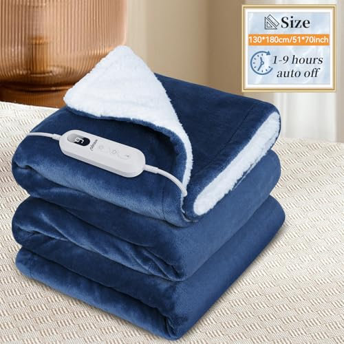 Olycism Electric Heated Blanket with Auto Off Function Heated Throw Blanket 180x130cm with 9 Heat Levels and 10 Auto Off Timers Overheat Protection Electric Snuggle Blanket for Sofa Machine Washable