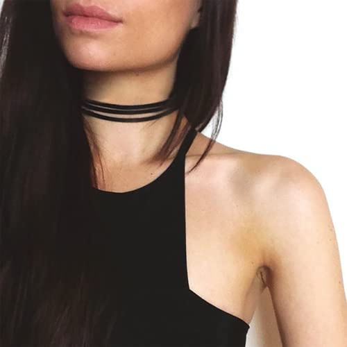 TseenYi Svart Lädersammet Chokerhalsband BoHo Månglagers Mocka Nyckelbenhalsband Kedjehjul för Kvinnor och Flickor