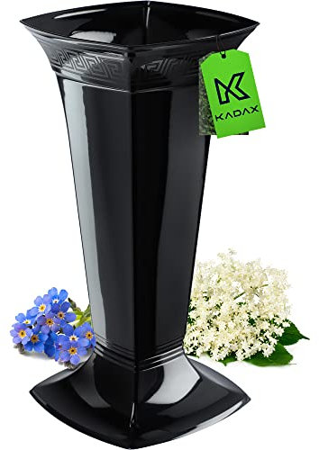 KADAX Jarrón de Plástico para Cementerio Con Base, Decoración de Tumba, Jarrón de Flores para Lápida (Negro/Alto)