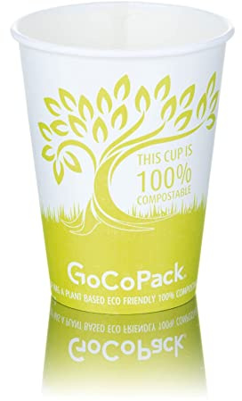 GoCoPack Compostable Paper Cups: Pack of 50-8oz (227ml) or 12oz (340ml) Eco Friendly 100% Compostable Single Wall Paper Coffee Cups (12oz (340ml) 50 Pack)