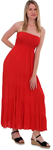 Malito - Mujer Vestido Bandeau - Vestido sin Tirantes para la Playa y Todos los días - Vestido de Verano con Smocked Top - Airy Loose Beach Dress 4635rojo