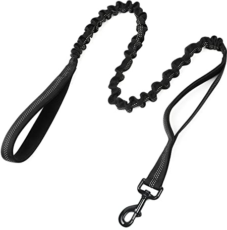 rabbitgoo Tactical Bungee Dog Leash with Shock Absorption, Military Training Leash with 2 Padded Control Handles for Medium Large Dogs, 6FT, Black