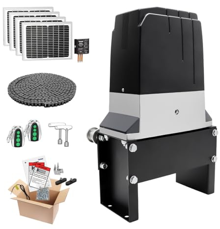 TOPENS DKC2000S Solar Sliding Gate Opener Chain Drive Automatic Gate Motor for Heavy Driveway Slide Gates Up to 4400 Pounds, Electric Gate Operator Battery Powered with Solar Panel Remote Control Kit