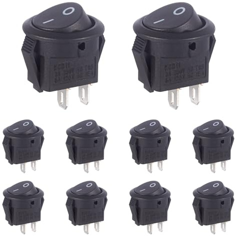 VEXUNGA Mini Interrupteurs à Bascule Interrupteur 2 Broches 2 Positions ON/OFF Rond Noir 3A 250V AC 6A 125V 15MM Petit Encliquetable avec Autobloquant Carré Bouton (Paquet de 10)