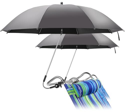 Talltalk 2 sombrillas de playa de 42 pulgadas con abrazadera universal, protección UV, ajustable de 360°, paraguas portátil de golf al aire libre para silla de playa, silla de camping, silla de ruedas