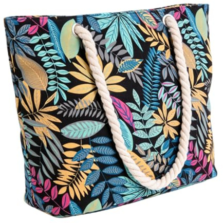 Witeygai Large Vintage Beach Bags for Women, with Zipper Travel Tote bag,Canvas Stripe Rope Handles for Women Ladies Girls Summer Tote Bag Shoulder Bag Shopping Bag
