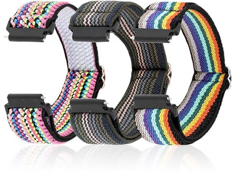 Andibro 3PCS Elastisches Nylon Uhrenarmband, Kompatibel Mit 20mm Watch Strap Release Ersatz Armband Einstellbare Elastische Solo Loop Riemen Stoff Geflochtene Sport Bands Für Männer Frauen(B,22mm)