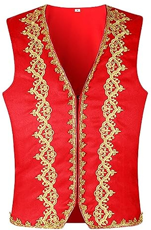 Mymyguoe Chaleco de príncipe árabe para hombre, chaleco de sultán oriental, sin mangas, chaqueta frontal abierta, chaleco para hombre, disfraz de director de circo, rojo, XXL