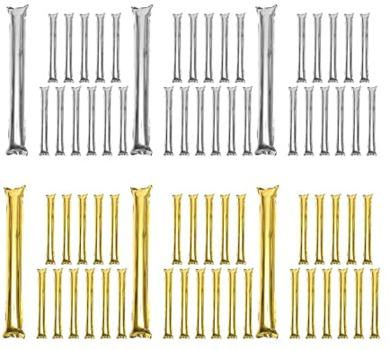 LOGOFUN 60Pcs Thunder Sticks Team Spirit Boom Sticks Cheering Sticks Cheerleading Spirit Stick Inflatable Noise Makers for Football Game Party Sport Events - Silver+Gold