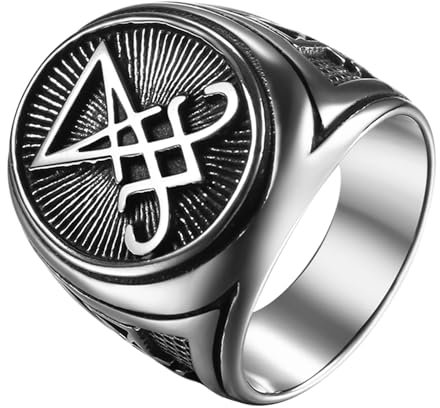 JewelryWe Luzifer Ring Herren Siegelring: Edelstahl Satanischer Herren-Ring Siegel von Luzifer Punk Gothic Fingerring Bandring Satan Amulett Schmuck Geschenk für Männer Größe 62