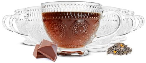 Sendez 6 Cappuccino Gläser mit Relief Kaffeegläser Teegläser Trinkgläser 430ml