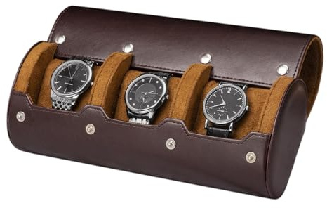 Chaies Estuche de viaje con rollo de reloj, Estuches de relojes para hombres | Rollo de almacenamiento de 3 ranuras para reloj | Elegante caja de almacenamiento para relojes, estuche enrollable para