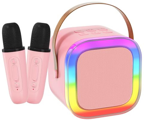 MUEZDUR Kids Karaoke Machine with 2 Microphones, Gifts for Girls and Boys Toys Age 3-12 Year Old, Kids Microphone Birthday Presents with LED Party Lights and Bluetooth Speaker (Pink)
