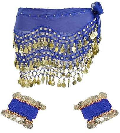 XDGBGFN Fascia per Danza del Ventre Con Bracciale, Accessorio in Chiffon per Cintura, Blu Reale, Taglia Unica
