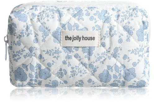 Nogeqi Trousse de maquillage de voyage avec motif floral, trousse de maquillage esthétique matelassée fleurs, trousse de maquillage matelassée en coton, trousse de toilette pour filles pour articles