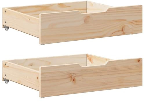 AJJHUUKI Cassetti Sotto-Letto con Ruote 2 pz 65x55x16 cm Legno Massello Pino