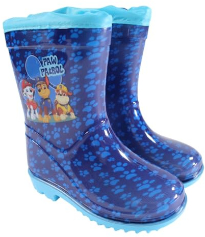 eplusm Paw Patrol Bottes en caoutchouc pour garçon de 3 à 6 ans, bottes de pluie non doublées avec motif Chase Marshall Chaussures de pluie imperméables pour enfant, bleu, 28 EU