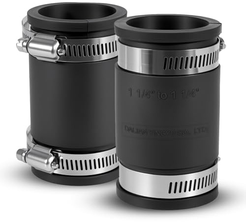 DLYYPLUS 2 Pcs 1-1/4 Flexible PVC Pipe Coupling with Stainless Steel Clamps, Couplers for 1-1/4 ID Pipes for Plastic and Copper Pipe Plumbing Connections, Drain Repair, Dust Hose