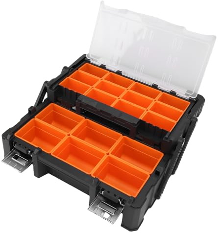Oreilet Organizador Piezas Pequeñas, 18 Compartimentos Caja Herramientas 2 Capas con Divisores Extraíbles para Hardware, Tornillos, Pernos,Uñas, Tuercas,Cuentas, Joyas, para Garaje