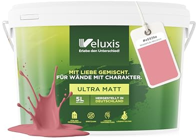 Veluxis® Pintura de pared rosa para interiores - 5 litros y cobertura Clase 1, sin vetas, poco goteo y ecológica, sin COV - (Masterfully Macaron)