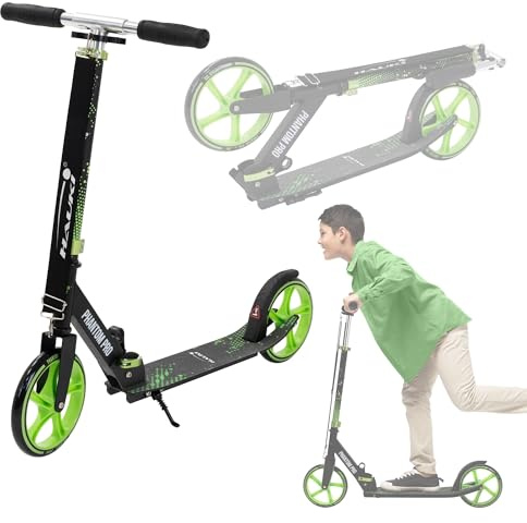 Hauki Cityroller Scooter Grün, Tretroller klappbar und höhenverstellbar, XXL-Räder, Tritt-Bremse, Kickscooter für Kinder und Erwachsene, City-Roller mit Ständer und Tragegurt, Kickroller Kinderroller