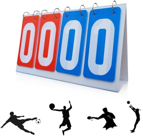 mizikuu Tabellone Segnapunti a 4 Cifre, Flip Sport Scoreboard Portatile Impermeabile Multifunzionale Manuale Tabellone per Pallacanestro Badminton Tennistavolo Pallavolo Calcio Boxe - Blu Rouge