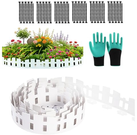 Borde flexible para césped de plástico, longitud 10 m de altura, 11,5 cm, bordes de plástico, incluye 60 puntas de anclaje y 1 par de guantes, bordes de césped para parterres para césped, jardín de