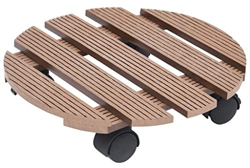 Rullo per piante, 2 pezzi, marrone, Ø 30 x 7,5 cm, in WPC con ruote e freni girevoli a 360°, portata fino a 100 kg, ideale per balcone, terrazza, giardino e interni per flessibile