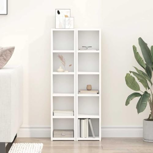 QUAHEAS CD-hyllor 2 stycken vita trämaterial 21 x 16 x 93,5 cm smal mediahylla med väggmontering för vardagsrum sovrum hemmabio lagringsutrymme och förvaring