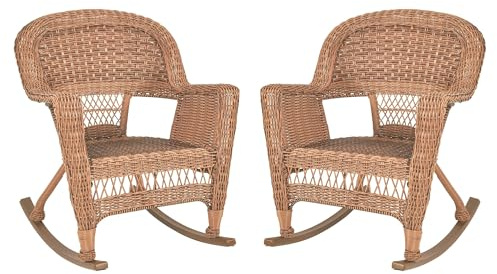 Jeco Set of 2 Wicker Rocker Chairs, Honey