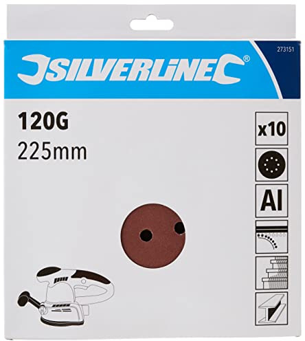 Silverline 273151 Hook and Loop Discs Punched 225 mm 10pk 225 mm 120 Grit