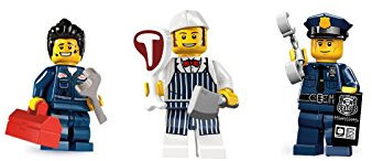 LEGO Minifiguras: paquete personalizado de mecánico, carnicero y policía