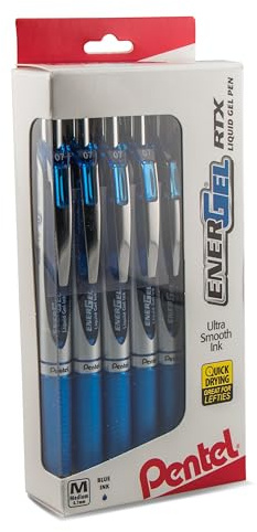 Pentel EnerGel RTX RT Liquid Gel Pen, Med, Metal Tip, (0.7mm), Blue Ink, Box of 12 (BL77PC12C1)