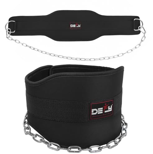 DEFY Dip Belt for Weight Lifting with 36 Steel Chain - 370 lbs weightlifting capacity - Neoprene Gym powerlifting belt for powerlifting & strength training for men & women