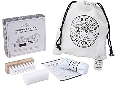 CGB Giftware | Dapper Chap 'Scrub & Shine' Trainer/Crep/Sneaker Cleaning Kit & Travel Bag | Comes With: Microfibre Cloth, Shoe Brush, Cleaner Spray, Super Eraser, 1 X White Laces | GB03857