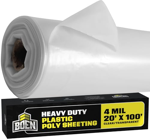 Boen Roll of Plastic Sheeting Heavy Duty - 4 mil - (20' x 100') - 4 Mil Plastic Sheeting - Thick Poly Sheeting Window Covering, Garden Cover, Greenhouse, Drop Cloth, Construction, Dust, Vapor Barrier