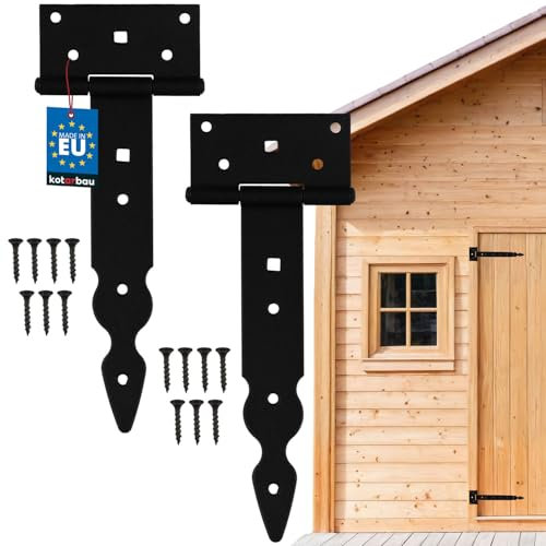 KOTARBAU® 2er Set Kreuzgehänge T-Scharnier Dekorativ Ladenband Pulverbeschichtet Schwarz 200 mm