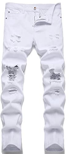 AITITIA Men's Ripped Regular Fit Jeans (38, 350 White)