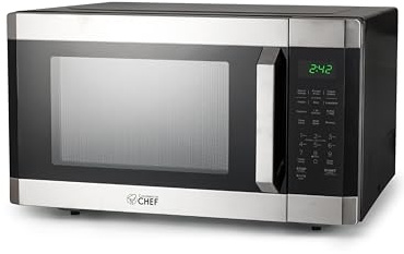 COMMERCIAL CHEF 1.6 Cubic Foot Microwave with 10 Power Levels, Small Microwave with Pull Handle Child Safety Lock, 1100 Watt Microwave with Digital Control Panels,Stainless Steel