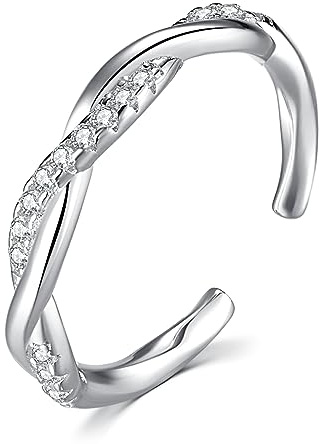 YZSFMZGE 925 Sterling Silver Adjustable Rings for Women Open Twisted Stacking Knuckle Rings with Cubic Zircon Dainty Minimalist Statement Finger Bands Jewelry for Birthday Christmas