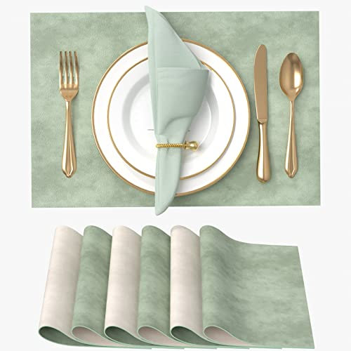 Vitare Set de Table Lavable,Lot de 6 Sets de Table,Deux Couleurs Set de Table Cuir, Les Tapis de Table résistants à la Chaleur sont antidérapants et faciles à Nettoyer,45×30cm-Beige & Vert