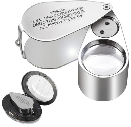 Exporee Lupa 40X, Lupa de bolsillo de acero inoxidable, lupa para monedas, lupa de joyería, lupa de impacto, lupa de joyería