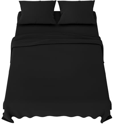 Dreamzie Sabanas 135x190 cm - Juego de Sabanas 4 Piezas - Poliéster Microfibra Cepillada - Sabana Bajera, Sabana Encimera Cama y 2 Fundas de Almohada (Sabanas 135, Negro)