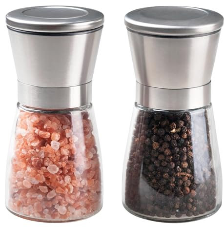 Pfeffer Salz Mühlenset, 2er Set Hochwertigem Edelstahl Salzmühle Gewürzmühle Salz-und Pfeffermühle Salzmühle Auch als Chilimühle mit verstellbarem Keramikmahlwerk für Verschiedene Gewürze