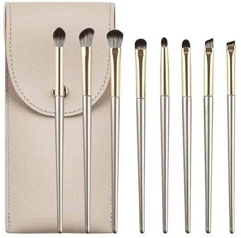 Yoezuo Pinceaux de maquillage set, 8 pcs pinceau eyeliner avec pochette pu, pinceaux à sourcils, pinceau de maquillage pour les yeux, outils de maquillage pour ombres à paupières et sourcils